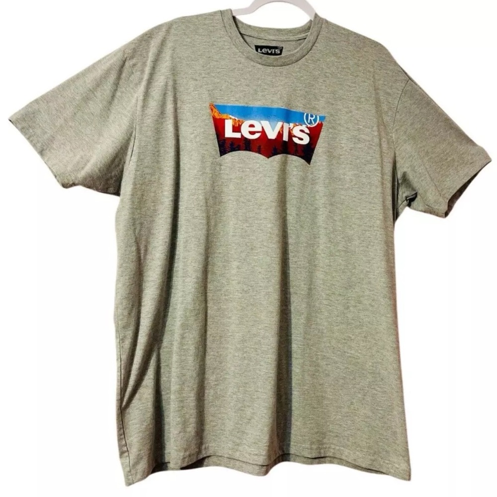 Levi's Men Logo Graphic Tee Short Sleeve Stretch Gray Size 2X Casual Summer